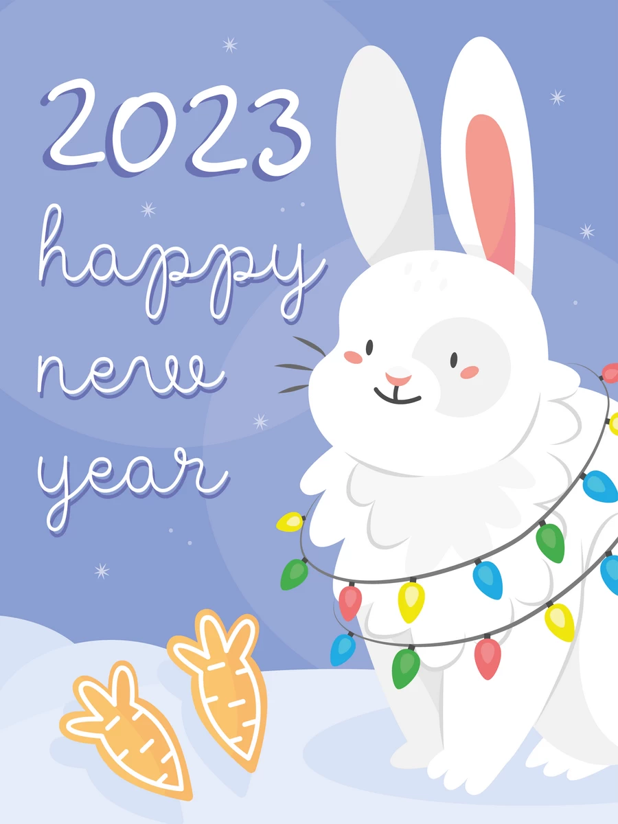 2023兔年新年春节新春卡通可爱手绘插画海报AI矢量设计素材模板【003】